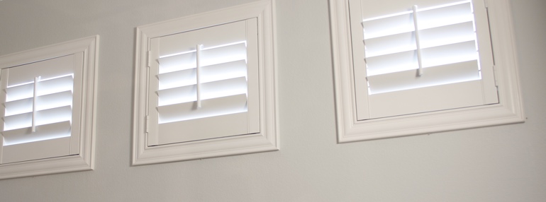 Square Windows in a Hartford Garage with Plantation Shutters